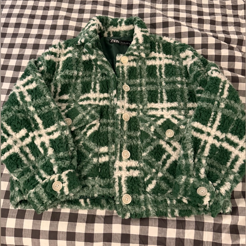 Zara Green Plaid Fleece Jacket